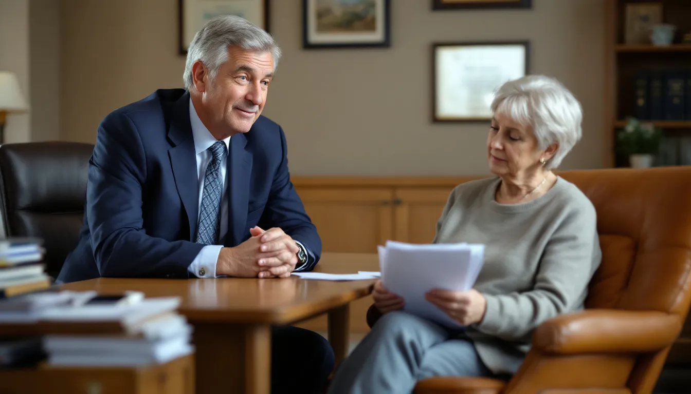 A Long Island slip and fall lawyer assisting a client with legal documents.