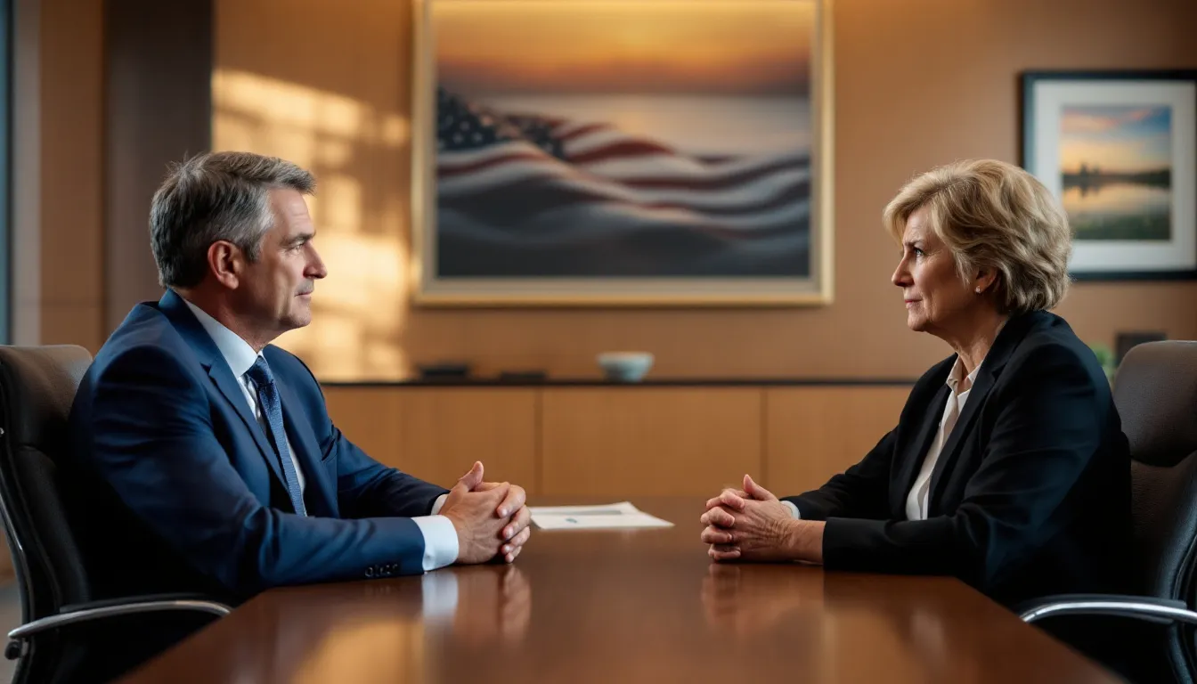 A Long Island slip and fall lawyer discussing a case with a client.